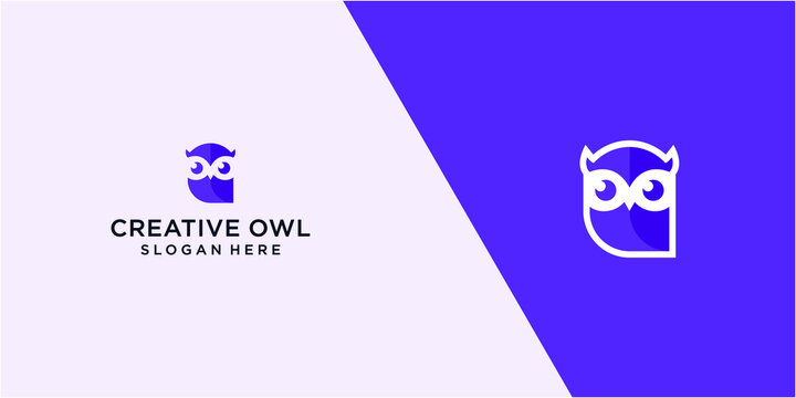 geometric owl logo template design	