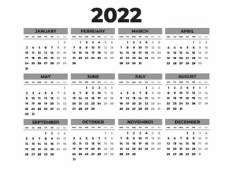 2022 Black and White Monday Start Landscaped Calendar