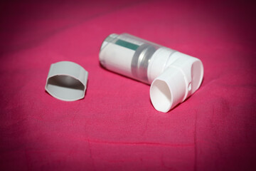 White asthma inhaler close up