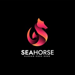 Vector Logo Illustration Seahorse Gradient Colorful Style.