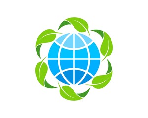 Circular nature leaf with abstract globe inside