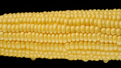 Butter melting on hot corn cob, isolated on black background