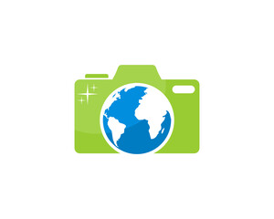 Globe in the camera vector illustration logo