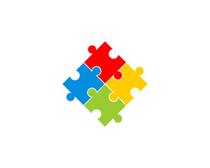 Puzzle arrangement with colorful logo