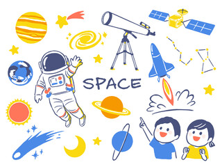 handwriting illustration of space and planets © yukik