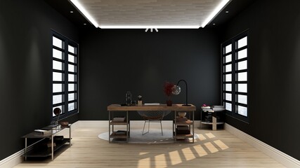 3d office minimalist room with wooden design interior