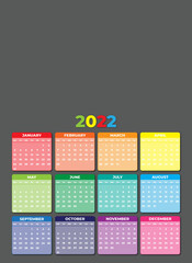 2022 Colorful Monday Start Calendar Photo Template on Gray Background