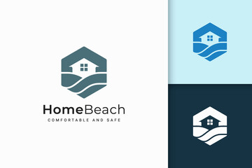 Home or resort logo in waterfront with abstract shape for real estate