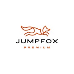jumping fox quick brown line outline monoline logo vector icon illustration