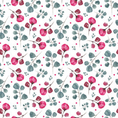 Seamless pattern from a hand-drawn watercolor pink flowers on a white background. Use for menus, invitations