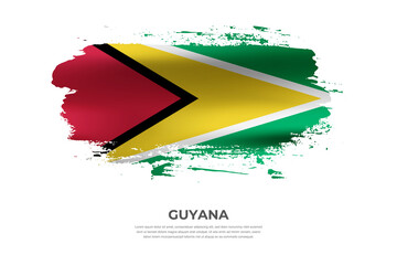 Artistic folded brush flag of Guyana. Paint smears brush stroke flag on isolated white background