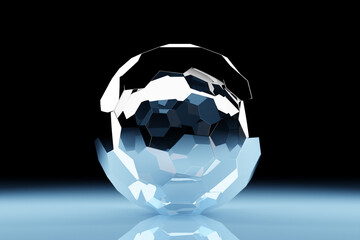 Fototapeta premium 3D rendering. Transparent inflatable ball. Close-up geometric figure of a ball on dark background