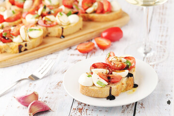 Italian bruschetta with tomatoes and mozzarella