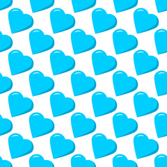 Seamless pattern of staggered blue hearts on a white background. Illustration