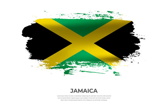 Artistic folded brush flag of Jamaica. Paint smears brush stroke flag on isolated white background