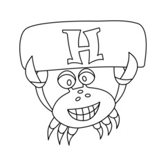 crab coloring book with alphabet letters. crab and H.