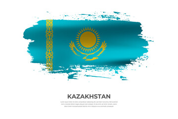 Artistic folded brush flag of Kazakhstan. Paint smears brush stroke flag on isolated white background