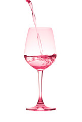pouring water into wine glass isolated on white background