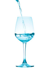 pouring water into wine glass isolated on white background