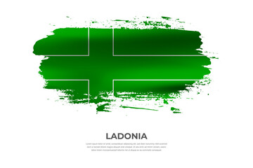 Artistic folded brush flag of Ladonia. Paint smears brush stroke flag on isolated white background