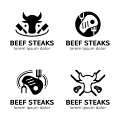 Beaf steaks logo set. Retro steaks labels, logos, badges, icons, objects and elements. silhouette style. Fit to your restaurant or cafe
