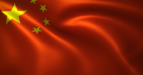 China Flag, Chinese flag with waving folds, close up view, 3D rendering