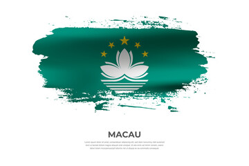 Artistic folded brush flag of Macau. Paint smears brush stroke flag on isolated white background