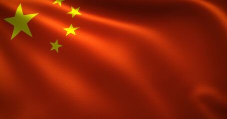 China Flag, Chinese flag with waving folds, close up view, 3D rendering