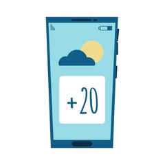  Mobile phone illustration with weather forecast. Application for weather forecasting on a mobile phone. Flat style.