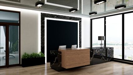 blank office wall in receptionist room for company logo mockup