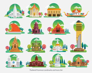 Fototapeta na wymiar Thailand Landmarks and Icons Set, Architecture Building Icons , vector illustration