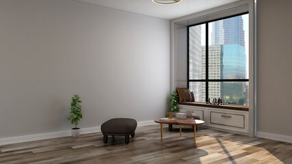 minimalist sofa living room with 3d design interior