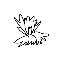 One Vector Botanical Illustration Cornflower with black line on white background.Floral,Summer hand drawn doodle style picture.Designs for packaging,social media,web,cards, posters,invitations.