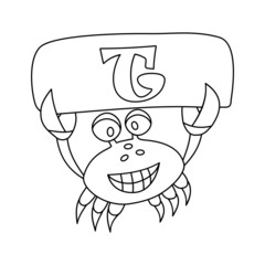 crab coloring book with alphabet letters. crab and T.