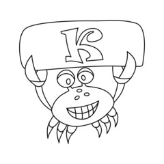 crab coloring book with alphabet letters. crab and j.