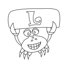 crab coloring book with alphabet letters. crab and L.