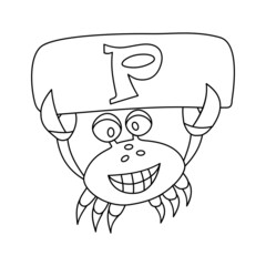 crab coloring book with alphabet letters. crab and P.