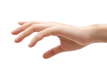 Women hand reach and ready to help or receive. Gesture isolated on white background.	