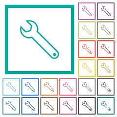 Single wrench outline flat color icons with quadrant frames