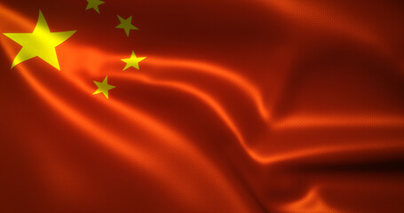 China Flag, Chinese flag with waving folds, close up view, 3D rendering