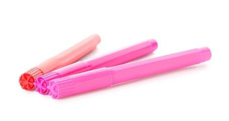 Colorful felt tip pens on white background