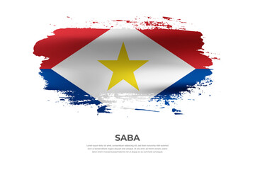Artistic folded brush flag of Saba. Paint smears brush stroke flag on isolated white background