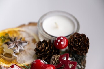 Candle decoration on the table during Christmas. Slovakia