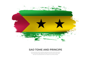 Artistic folded brush flag of Sao Tome and Principe. Paint smears brush stroke flag on isolated white background
