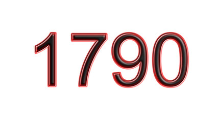red 1790 number 3d effect white background