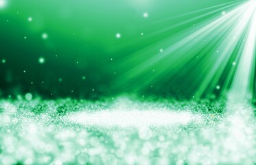 Drak Green sparkle rays glitter lights with spotlight bokeh elegant show on stage abstract background. Dust sparks background.Spotlight background