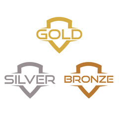 Fototapeta premium Gold silver and bronze shield icon isolated on white background