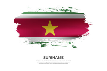 Artistic folded brush flag of Suriname. Paint smears brush stroke flag on isolated white background