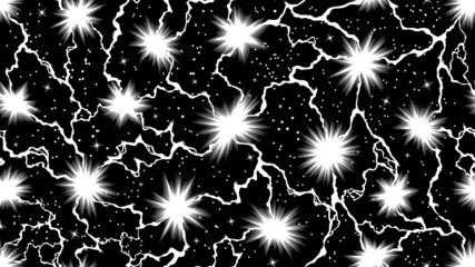 Electric lighting effect particles and sparkle stars manga screentone, seamless pattern Widescreen - obrazy, fototapety, plakaty