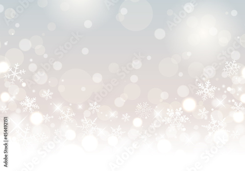 キラキラとボケの銀色の背景のベクターイラスト クリスマス 抽象 アブストラクト 雪 白 銀世界 Background Wall Mural Backgrou Honyojima